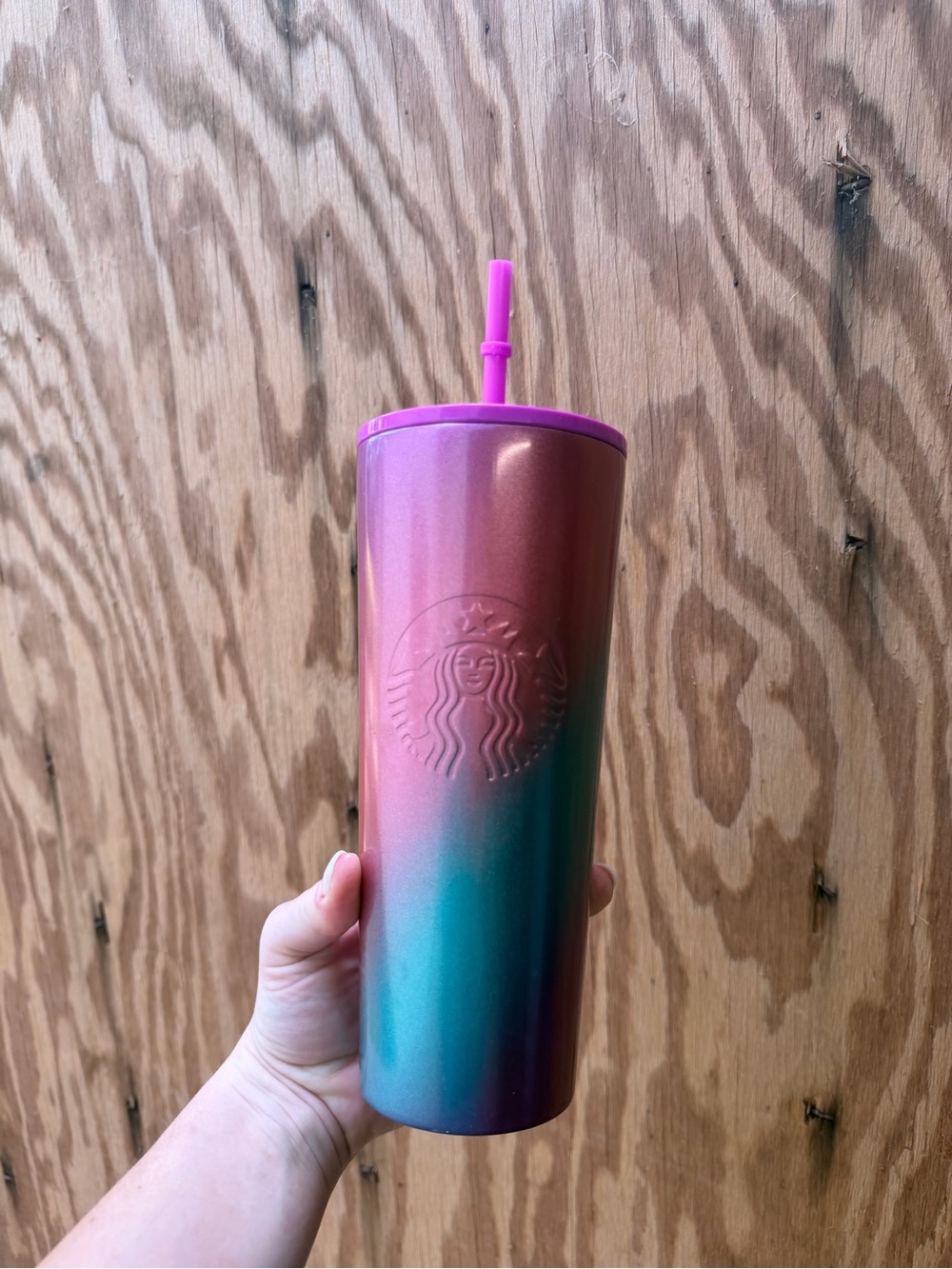 Starbucks Iridescent ombré Pink/Teal Stainless Tumbler with Straw